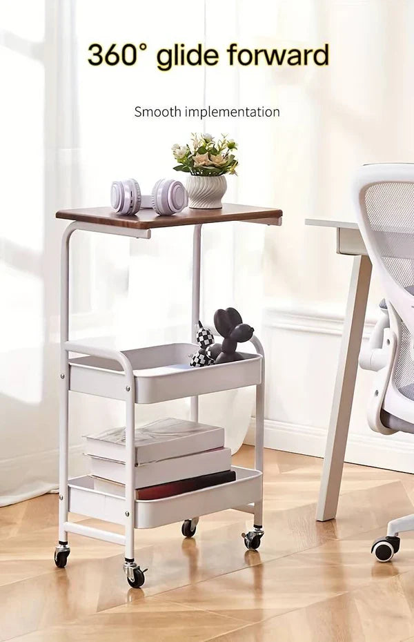 3-Tier Metal Rolling Cart with Wooden Top