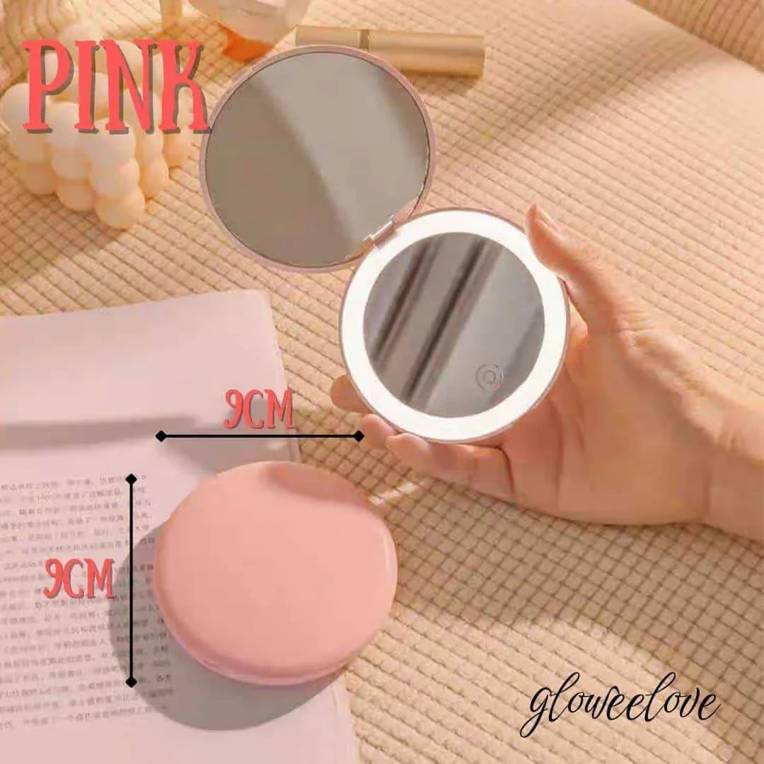 Portable Mini Led Makeup Mirror Folding Double-sided Small Round Rechargeable